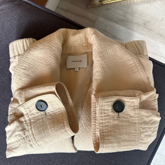 VINCE Pale Peach Cropped Blazer 100% Cotton Size L - Picture 5 of 15